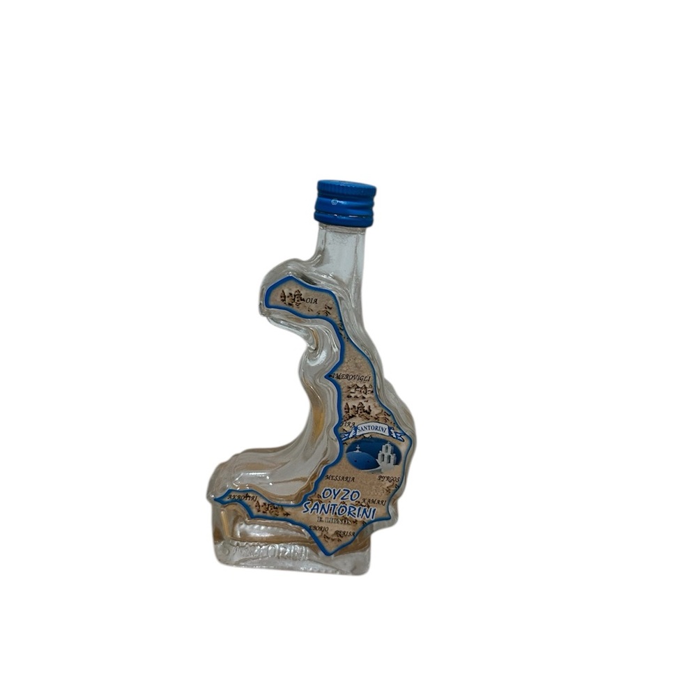 Santorini Map Glass Bottle with Blue Cap